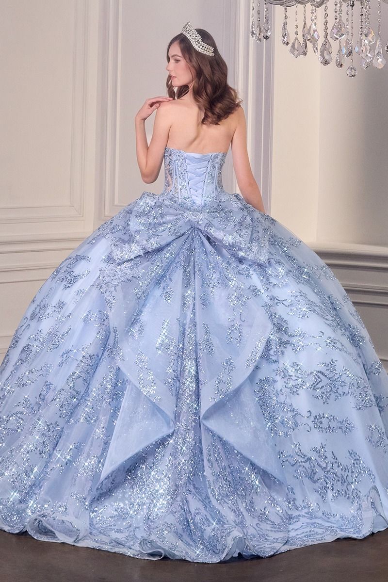 Strapless Sequins Embellished Quinceanera Gown w/ Layered Skirt & Corset Bodice CD15732