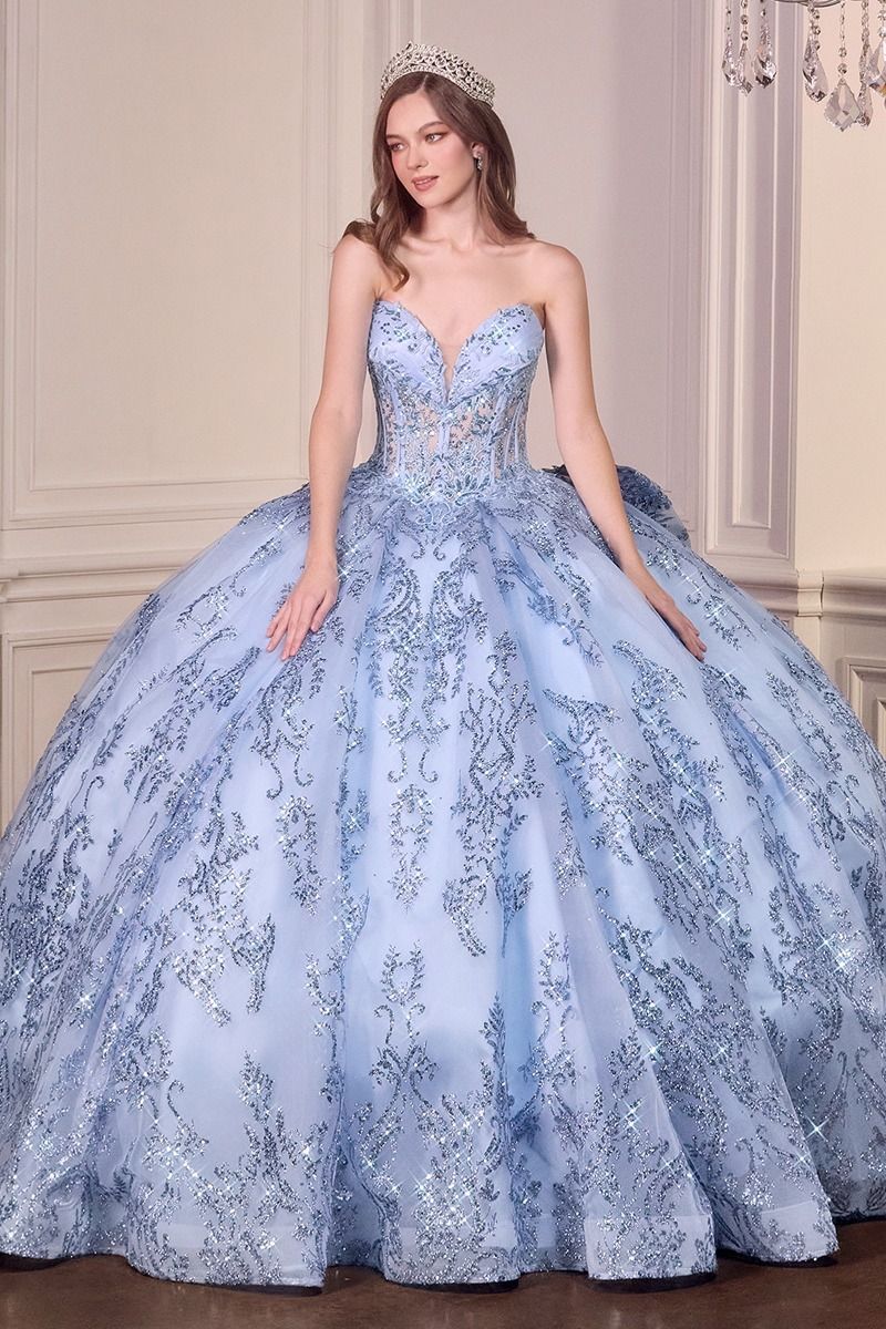 Strapless Sequins Embellished Quinceanera Gown w/ Layered Skirt & Corset Bodice CD15732
