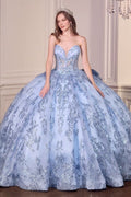 Strapless Sequins Embellished Quinceanera Gown w/ Layered Skirt & Corset Bodice CD15732