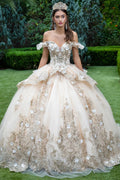 3d flower accented metallic embroidery glitter mesh quinceanera dress GLGL3528