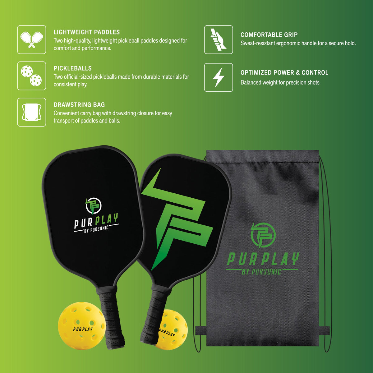 Pursonic The Ultimate Pickleball High Performance Set – 4 Paddles, 4 Balls & 2 Carry Bag