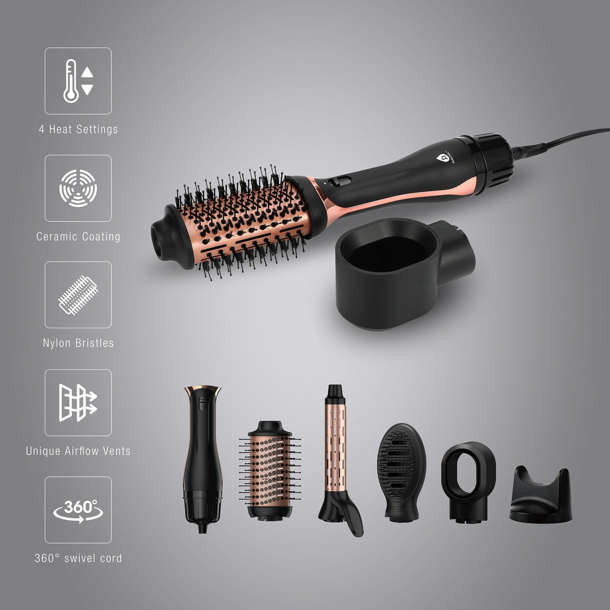 Hair Wellness Duo: Hot Air Blower Brush & Pursonic 3-in-1 LED Therapy Scalp Brush