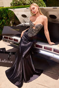 Strapless Soft Satin Evening Gown w/ Charming Sweetheart Neckline & Front Cut Out CDKV1135